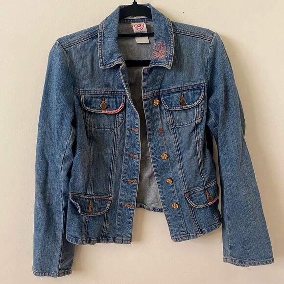 Bisou Bisou Jackets & Blazers - Vintage Bison Bisou denim jacket embroidery crystal beads size small Boho Fairy
